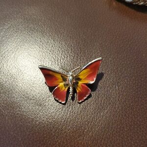 Enamel Butterfly Brooch in Red and Yellow